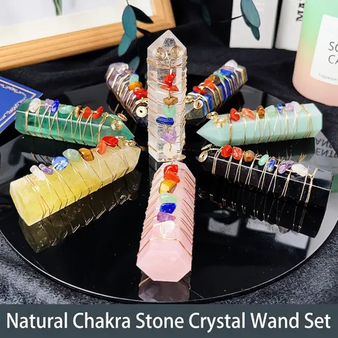 Chakra Naturkristallpunkt Sechseckiges Prisma Handumwickelt Metalldraht Heilenergiestein Haus Desktop Deko Ornament