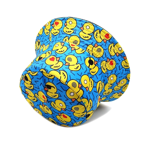 Reversible Bucket Hat Cartoon Duck Print Polyester Sun Protection Casual Versatile Outdoor Sun Hat For Men Women