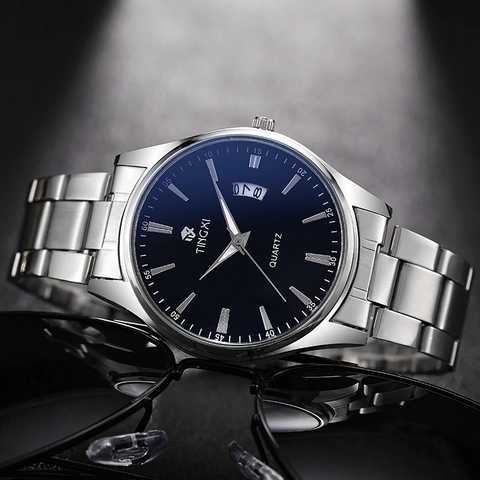 Herren Quarzuhr Edelstahlarmband Kalender Leuchtend Saphirglas Business Sport Wasserdichte Armbanduhr