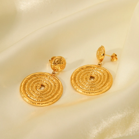Spiral Drop Earrings For Women 18K Gold Plated Stainless Steel Geometric Textured Vintage Minimalist Style Accessory