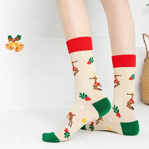 Weihnachts Socken Baumwollmischung Weich Atmungsaktiv Wadenhoch Crew Socken Für Weihnachtsfeier Urlaub Cartoon Santa Rentier Neuheit