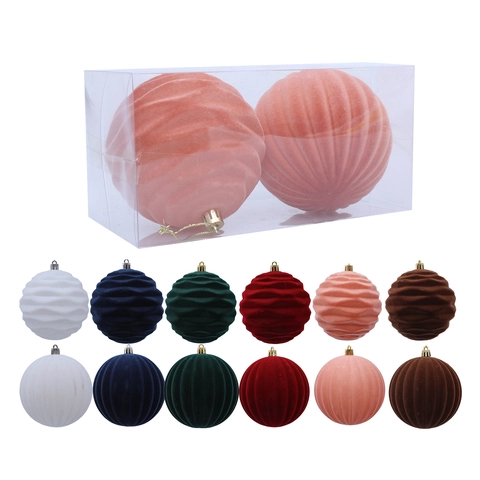 Christmas Ornaments Balls Flocked Velvet Wave And Vertical Stripe Textures For Holiday Tree Decoration Party Supplies