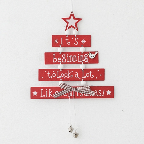 Weihnachtsbaum Holz Hängeschild Dekorative Plakette Mit Stoffschleife Metallglocken Für Wand Home Dekor Festliche Requisite
