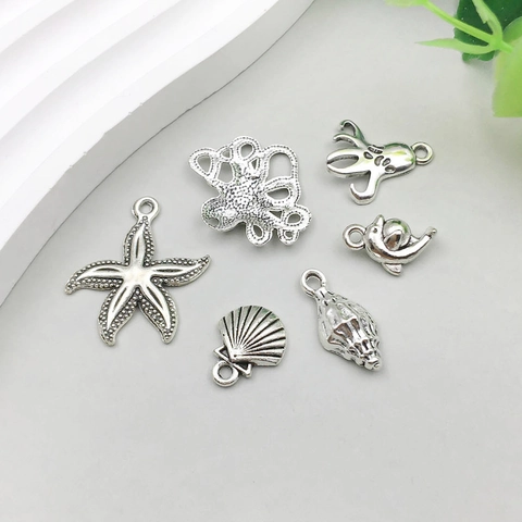 Ciondoli Pendenti Oceano Marino Lega Di Zinco Argento Antico Creazione Gioielli DIY Stella Marina Sirena Polpo Conchiglia Tartaruga