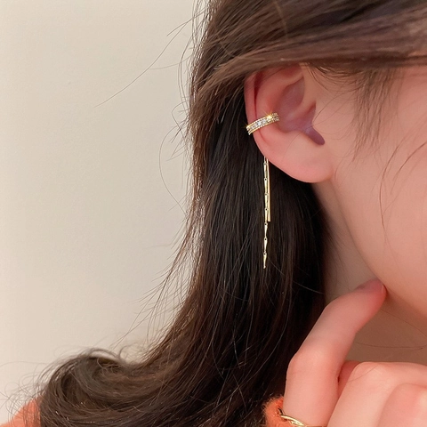 Ear Cuff En Forma De C Aleación Circón Cadena De Borlas Largas Sin Perforación Joyas Geométricas Minimalistas