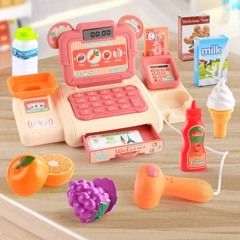 Children Supermarket Cash Register Plastic Electronic Sound Light Scanner Pretend Play Shopping Role Play Educational Learning Toy