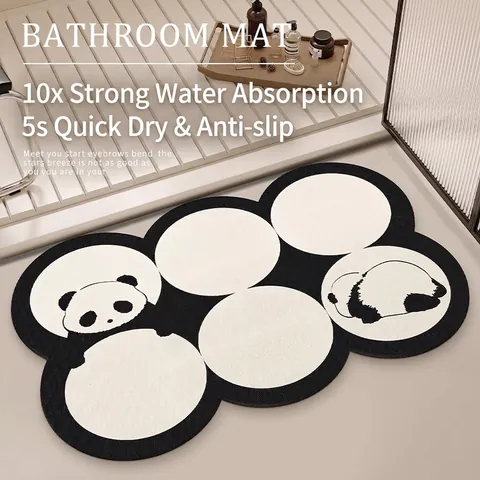 Tappeto Da Bagno Terra Di Diatomee Assorbente Asciugatura Rapida Antiscivolo Gomma Motivo Panda Carino Forma Irregolare