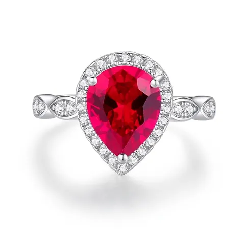 Anello Goccia D'Acqua Pera Donne Vintage S925 Argento Sterling Corindone Rosso Spinello Blu Lusso Zirconia Cubica Gioielli