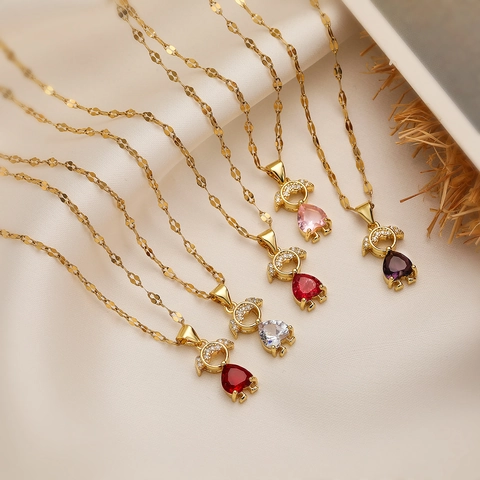 Collar Con Colgante De Niña Cobre Bañado En Oro Con Circonita En Forma De Corazón Cadena De Clavícula Elegante Joyería