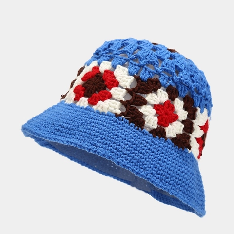 Damen Gehäkelter Fischerhut Handgestrickter Vintage Faltbarer Sonnenschutz Atmungsaktiver Hut Mit Blumenmuster