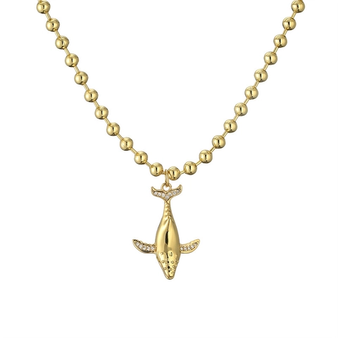 Delphin Wal Narwal Anhänger Halskette Gold Plattiert Kupfer Straß Zirkon Schmuck Für Frauen Süßes Tier Mode Accessoire