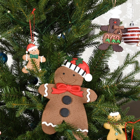 Christmas Gingerbread Man Hanging Ornaments Resin Reindeer Nutcracker Tree Decorations For Holiday Party Home Decor