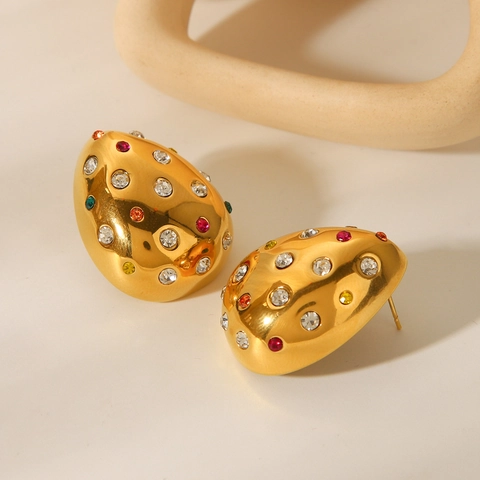 Pendientes De Gota Gruesos Acero Inoxidable Chapado En Oro 18K Estrás Multicolor Moda Retro Lujo Para Mujeres