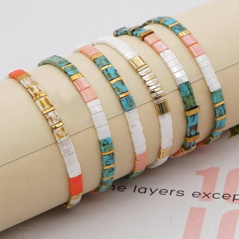 Böhmische Tila-Perlenarmbänder Für Damen Aus Premium-Glasperlen Geometrischer Elastischer Schmuck Stapelbarer Ethno-Stil