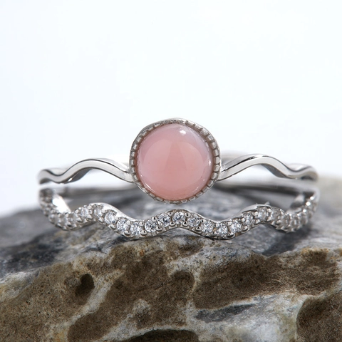 Juego de Anillos de Plata de Ley S925 Piedra Preciosa Natural Amatista Turquesa Corona Ola Anillo Abierto Ajustable Joyería Mujer