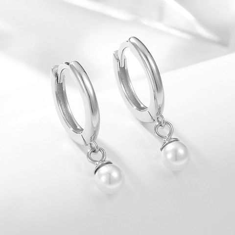Orecchini a Cerchio in Argento Sterling 925 con Perle Artificiali da Donna Design di Nicchia Retrò Francese Gioielli di Lusso Oro Argento
