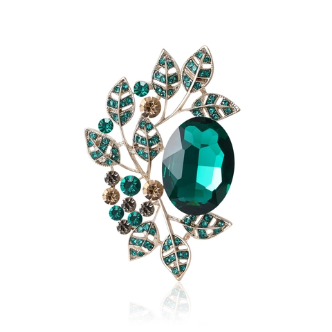 Vintage Legierung Blatt Brosche Für Damen Elegante Glänzende Strass Blume Pin Für Mantel Kleid Zubehör Koreanische Mode Schmuck