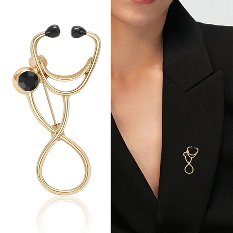 Spilla Stetoscopio Lega Smalto Rhinestone Nero Creativo Medico Professionale Spilla Da Risvolto Medici Infermieri Gioielli Regalo
