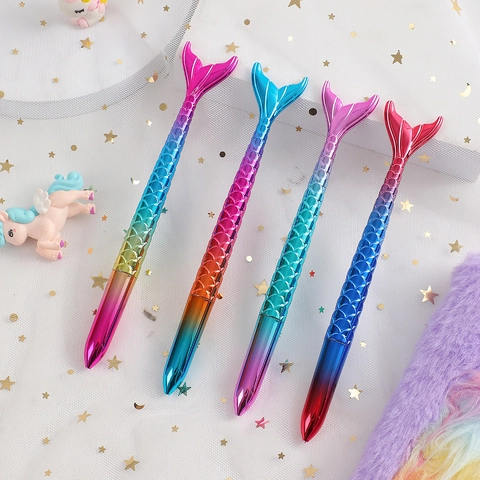 Mermaid Tail Gel Pen Electroplated Plastic Fish Scale Texture Gradient Novelty Writing Stationery For Students Kids