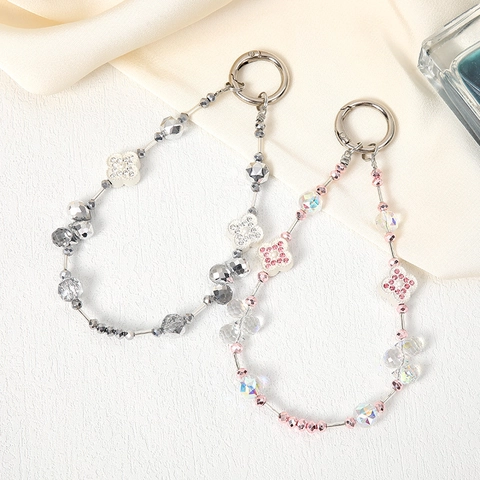 Luxuriöse Perlen Kleeblatt Handy Kette Glitzernde Strass Künstlicher Kristall Tasche Anhänger Handgeperlt Schlüsselanhänger Mode Accessoires