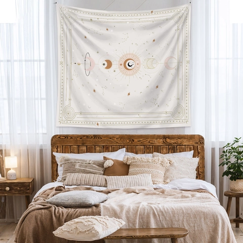 Tapiz De Astrología Bohemia Patrón Sol Luna Estrellas Zodiaco Poliéster Colgante De Pared Para Decoración De Dormitorio Sala