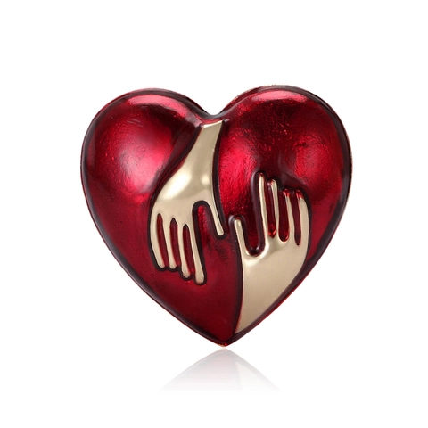 Heart Brooch Pin Alloy Enamel Hugging Hands Red Drip Oil Jewelry Decoration For Women Fashion Trendy Cute