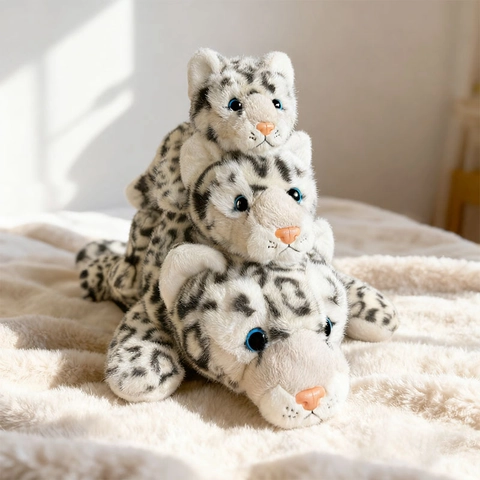 Realistisch Liegender Schneeleopard Plüschtier Weich Gepunktete Tierpuppe Blaue Augen Kinder Geburtstagsgeschenk Deko