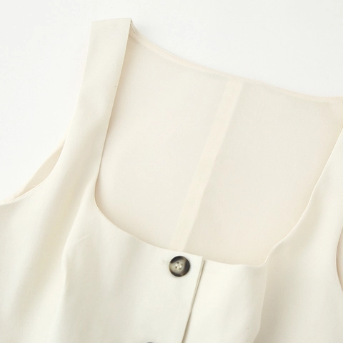 Women Sleeveless Vest Square Neck Button Down Slim Fit Solid Color Polyester Waistcoat Office Lady Tops