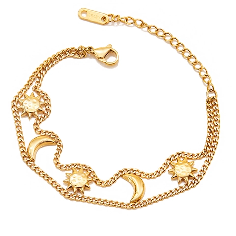 Bracciale A Catena A Strati Sole E Luna Celeste Acciaio Inossidabile Placcato Oro 18K Gioielli Da Donna