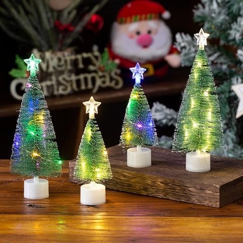 Künstlicher Mini Weihnachtsbaum LED Leuchtend Kiefernnadel Schreibtisch Ornament Sternspitze Batteriebetrieben Deko Geschenk