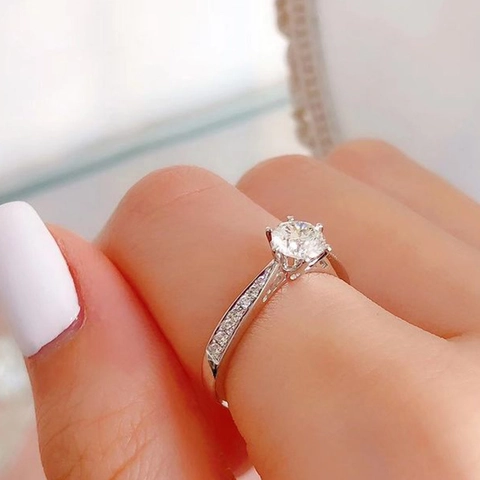 Round Cubic Zirconia Engagement Ring Prong Setting Micro Pave Copper Wedding Promise Classic Elegant Jewelry For Women