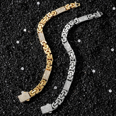 Bracciale A Catena Hip Hop Lega Catena Bizantina Iced Out Strass Gioielli Geometrici Per Uomo Donna