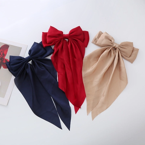 Grote Strik Haarclip Satijn Lange Linten Streamer Franse Retro Stijl Elegante Haarpeld Voor Vrouwen Meisjes