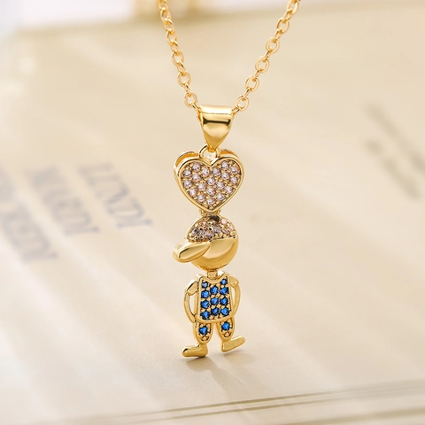 Collar Colgante Corazón Niño Niña De Cobre Bañado En Oro Con Circonita Cadena De Clavícula De Moda Joyería Para Mujer