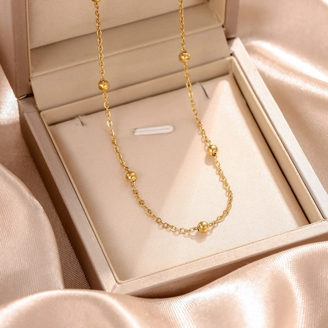 Minimalist Round Bead Station Necklace 18K Gold Plated Stainless Steel Fine Clavicle Chain Jewelry For Women