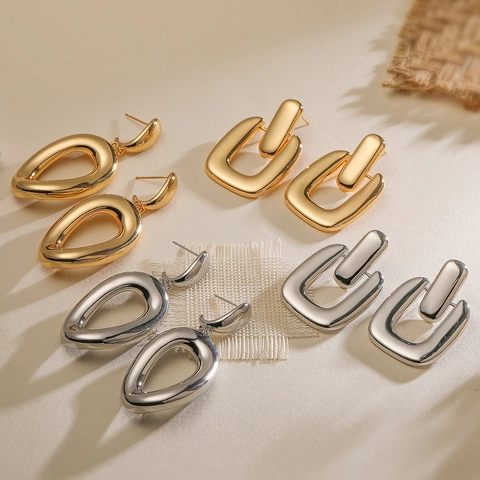Pendientes De Botas Geométricos Minimalistas En Forma De U Ovalados De Cobre Chapados En Oro Moda Mujer