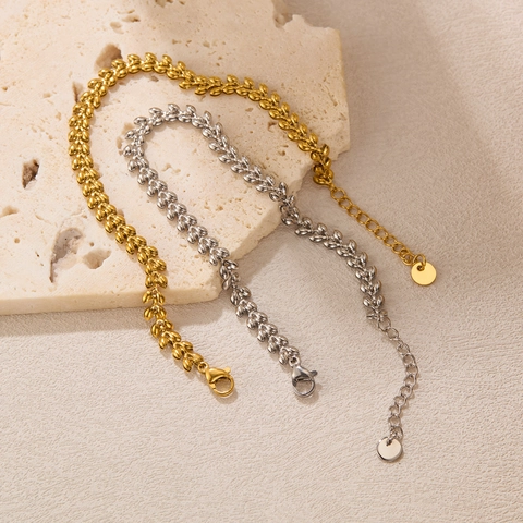Pulsera De Moda De Acero Inoxidable De Espiga De Trigo Para Mujer Cadena Ajustable De Hoja Geométrica Joyería Minimalista