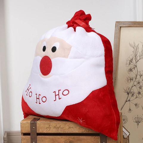 Große Weihnachtsgeschenktüte Samt Plüsch Weihnachtsmann Kordelzug Bonbonsack Feiertagsdekoration Stickerei