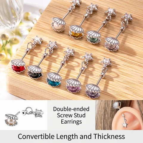 Orecchino Per Cartilagine In Acciaio Al Titanio Stella Conchiglia Gioielli Piercing Con Zirconi Colorati Perla Artificial Vite