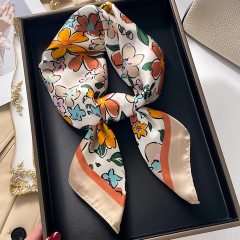 Elegante Sciarpa Quadrata Con Stampa Floreale Sensazione Di Raso Raso Fascia Per Testa Collo Capelli Accessorio Borsa Donna