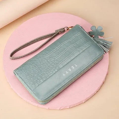 Damen Geldbörse Lang PU Leder Krokodil Muster Reißverschluss Clutch Mit Handschlaufe Quaste Kartenfächer Handyhalter