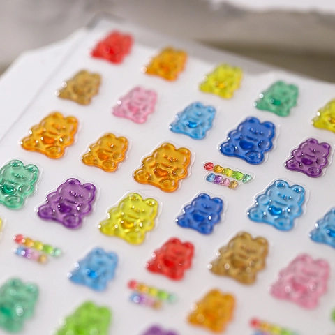 3D Gummy Bear Nail Art Stickers Colorful Soft Candy Style Resin DIY Manicure Decoration For Cute Sweet Girls Women