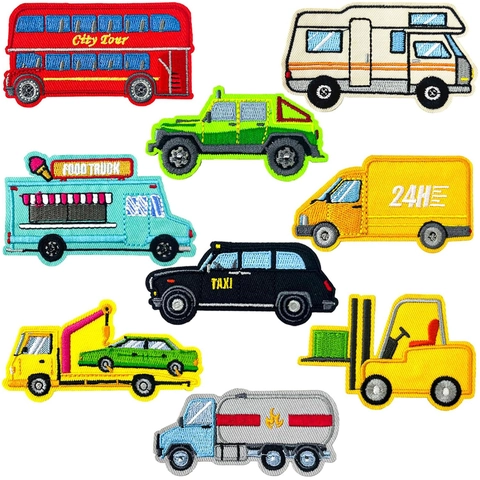 Voertuig Borduurwerk Patches Polyester Stof Cartoon Auto Bus Vrachtwagen Taxi DIY Kleding Rugzak Opstrijkbaar Naaien Decoratief