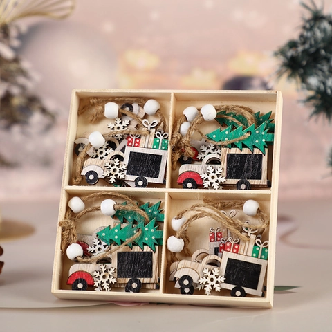 Christmas Wooden Ornaments Cartoon Angel Reindeer Car Snowman Hanging Decoration For Tree Festive Party Home Holiday