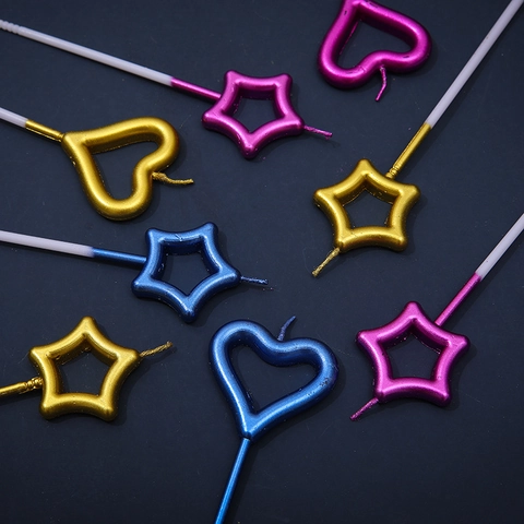 Metallic Birthday Cake Candles Heart And Star Shapes Smokeless Paraffin Wax Decorations For Party Anniversary Celebration