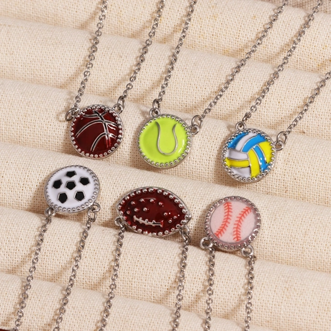 Collana Con Ciondolo Palla Sportiva Smalto Ottone Gioielli Basket Calcio Baseball Pallavolo Rugby Per Uomini Donne