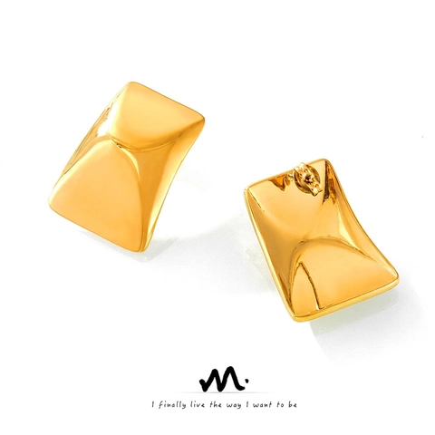 Minimalisti Orecchini a Cerchio Geometrici Rettangolari in Acciaio Inossidabile Placcato Oro 18K per Donna Gioielli alla Moda