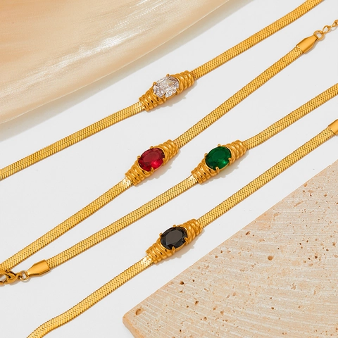 Bracciale A Catena Serpente In Acciaio Inossidabile Con Pietra Di Vetro Colorata Ovale Gioielli Da Donna