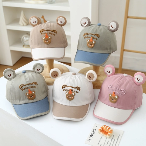 Cappellino Da Baseball In Cotone Per Bambini Con Orecchie Orso 3D Ricamo Hello Bear Cappello Sole Regolabile