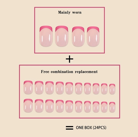 Unghie Finte Press On French Tip Rosa Medie Quadrate Indossabili In Resina ABS Rimovibili Per Donne